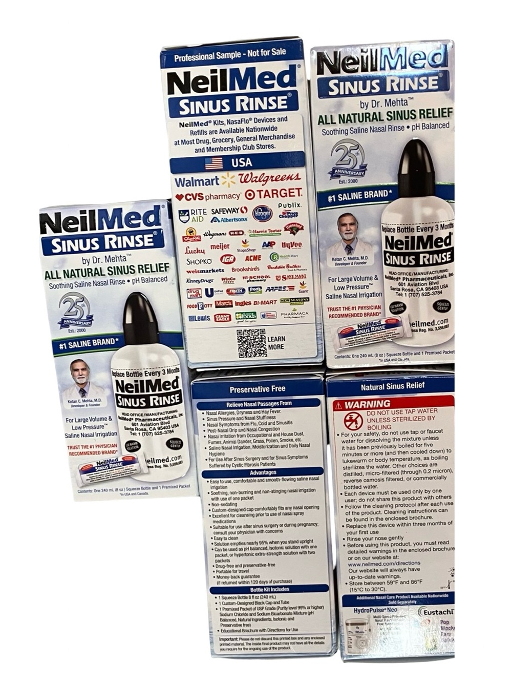 Lot Of 5 Sinus Rise NeilMed Natural Release Rinse 240mL 8oz Travel Exp 2029 NEW